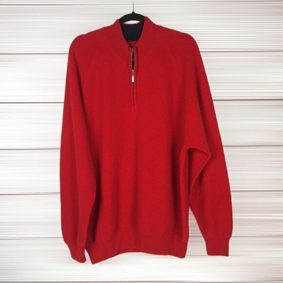 Vintage BEST Of SCOTLAND 100% Cashmere 1/4 Zip Red Sweater - Picture 1 of 12